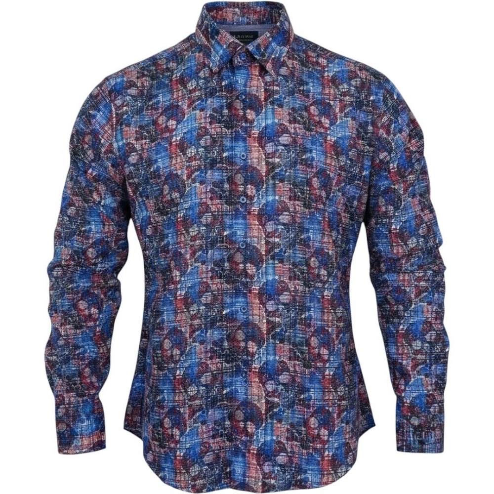Robert Graham Mens M Skull Grid AOP Paisley Blue Long Sleeve Button Down Shirt